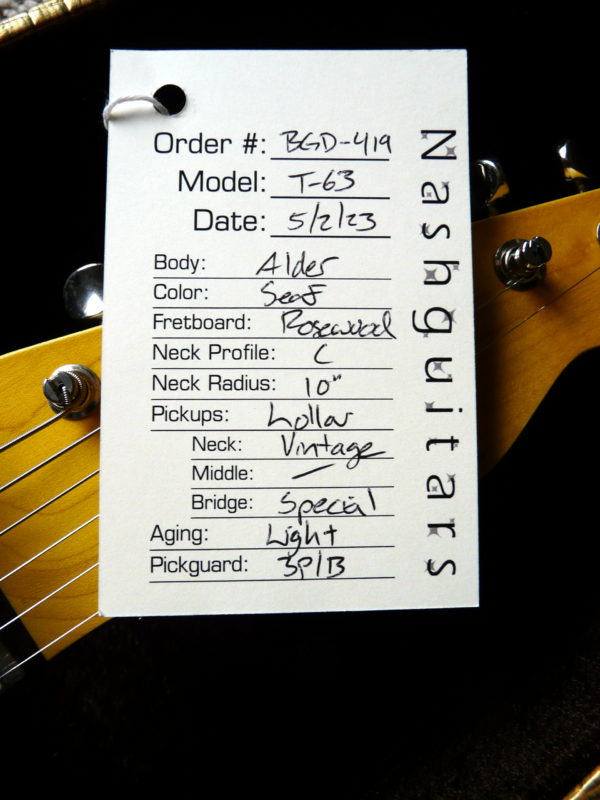 SOLD!  2023 Bill Nash T-63 Telecaster Guitar. Lollars, Rosewood, Seafoam Green - Image 10