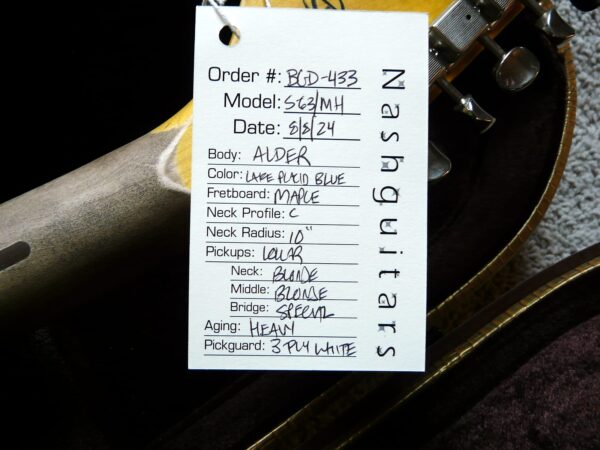 New 2024 Bill Nash S-63, solid maple C neck, USA guitar Lollars Lake Placid Blue Matching Headstock Brand New - Image 5